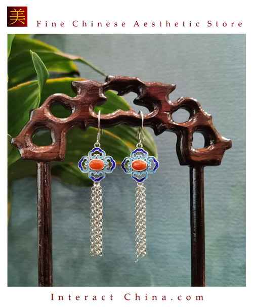 100% Handcrafted Natural Hotan Jade Agate Earrings for Women 925 Silver Dangle Tassel Threader Vintage with Authenticity Certificate #109