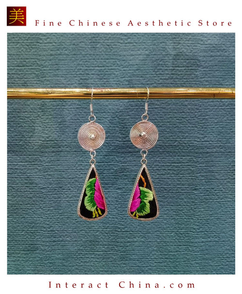 Hmong Silk Embroidered Earrings - Triangle