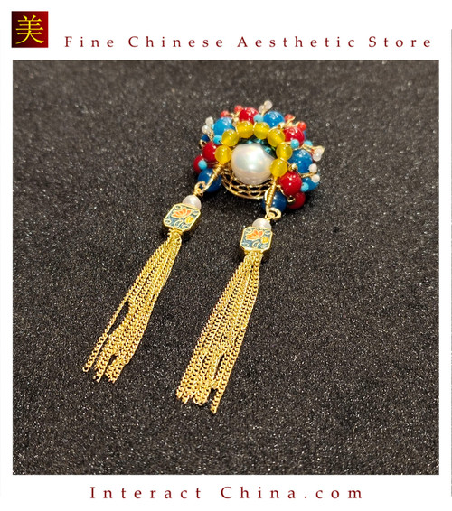 Warrior Muse Peking Opera Brooch Handwoven with Freshwater Pearls #101