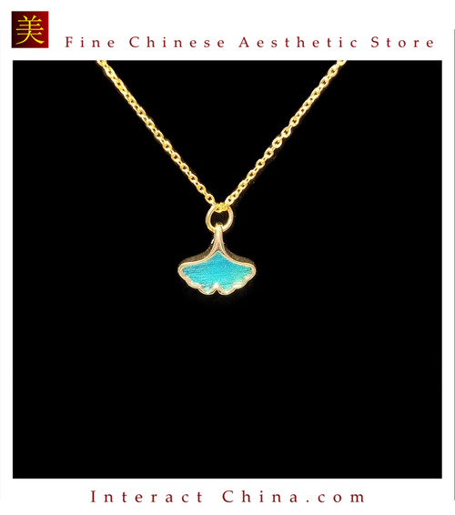 Peacock Feather Ginkgo Pendant Dian Cui Style Handmade Jewelry Necklace #104