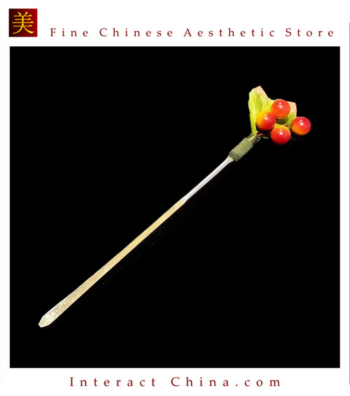 Silk Velvet Cherry Hairpin Ronghua Style Handmade #109