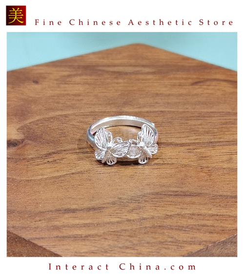 100% Handcrafted Miao Hmong Pure Silver Ring 999 Filigree Ladies Butterfly Flower Design Vintage Ethnic Style - Fair Trade #111
