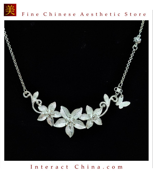 100% Handcrafted Miao Hmong Pure Silver Pendant 999 Filigree Necklace Without Chain For Women Authentic Flower Design Vintage Boho Style - Fair Trade #103