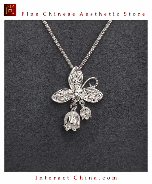 100% Handcrafted Miao Hmong Pure Silver Pendant 999 Filigree Necklace Without Chain For Women Authentic Flower Design Vintage Boho Style - Fair Trade #107