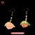 Silk Velvet Pink Peach Drop Earrings Ronghua Style Handmade #105