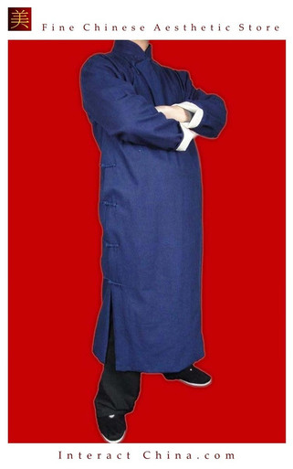 100% Cotton Blue Kung Fu Martial Arts Tai Chi Long Coat Robe XS-XL or ...