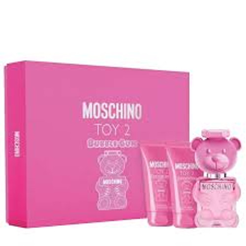TOY 2 Bubble Gum, the fragrance by Moschino encased in the iconic teddy bear shape in PINK. Bubble Gum fragrance envelops the body and stimulates the mind.

Set Includes:

1.7-oz. Eau de Toilette Spray
1.7-oz. Perfumed Body Lotion
1.7-oz. Perfumed Shower Gel