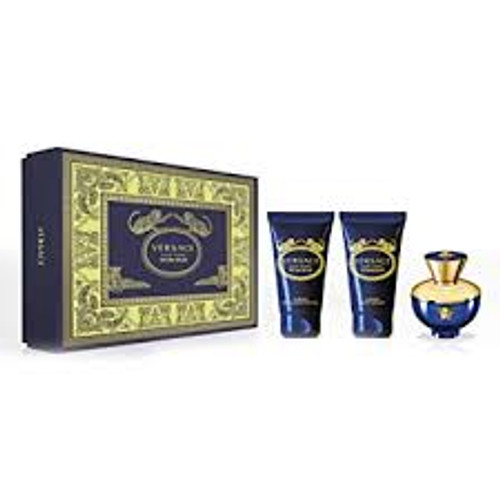 3 PIECE GIFT SET - 1.7 OZ EAU DE PARFUM SPRAY, 1.7 OZ SUBLIME BATH & SHOWER GEL, 1.7 OZ SUBLIME BODY LOTION

"Dylan Blue Pour Femme is a tribute to femininity. It is a strong, sensuous, refined fragrance created for a woman who knows the power of her sensuality and mind." - Donatella Versace. An alchemy of irresistible notes that dance, arouse, come together and embrace. A refreshing blackcurrant sorbet and Granny Smith apple combined with a contemporary floral bouquet and woody base notes playfully mix together to create a unique and captivating, sensuous, vibrant movement.