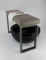 The width of the Balance foot rest allows almost any pedicure bowl to slide underneath the foot rest  by Belava