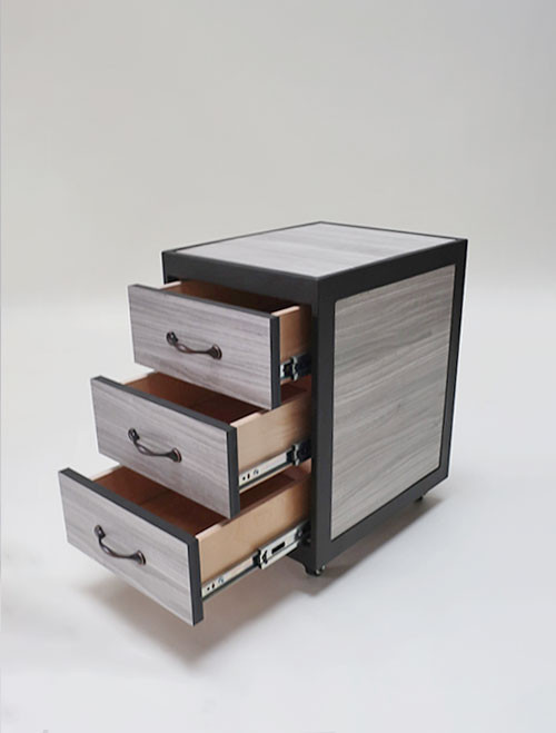 Elora Pedicure Supply Cart | 3 Drawers | Gray Oak with Bronze Frame