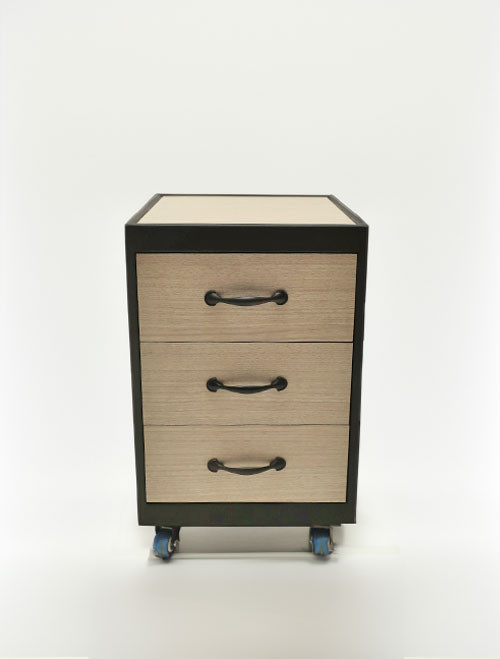 Elora Pedicure Supply Cart  | 3 Drawers | in Light Oak with Bronze Frame