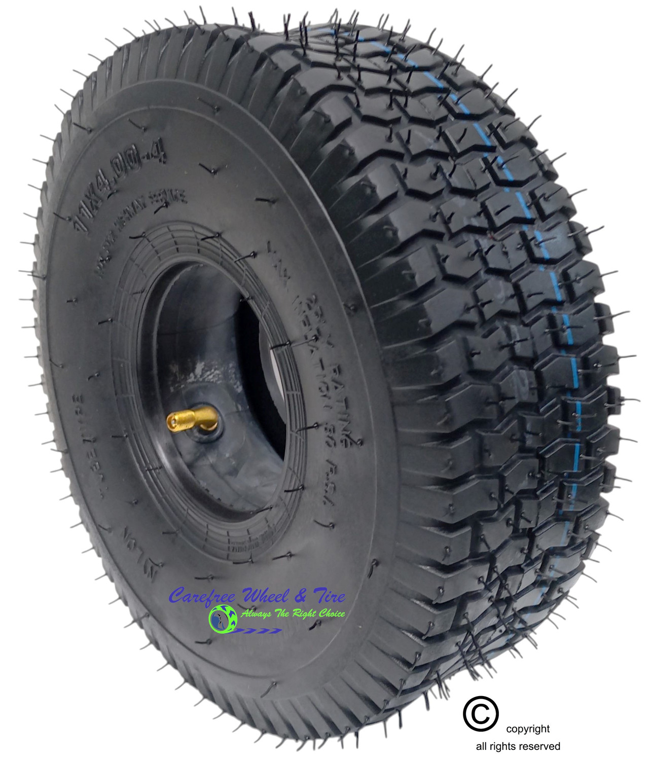 11x4.00-4 Pneumatic Rim & Tire Assembly With Hub and Bore Size Options
