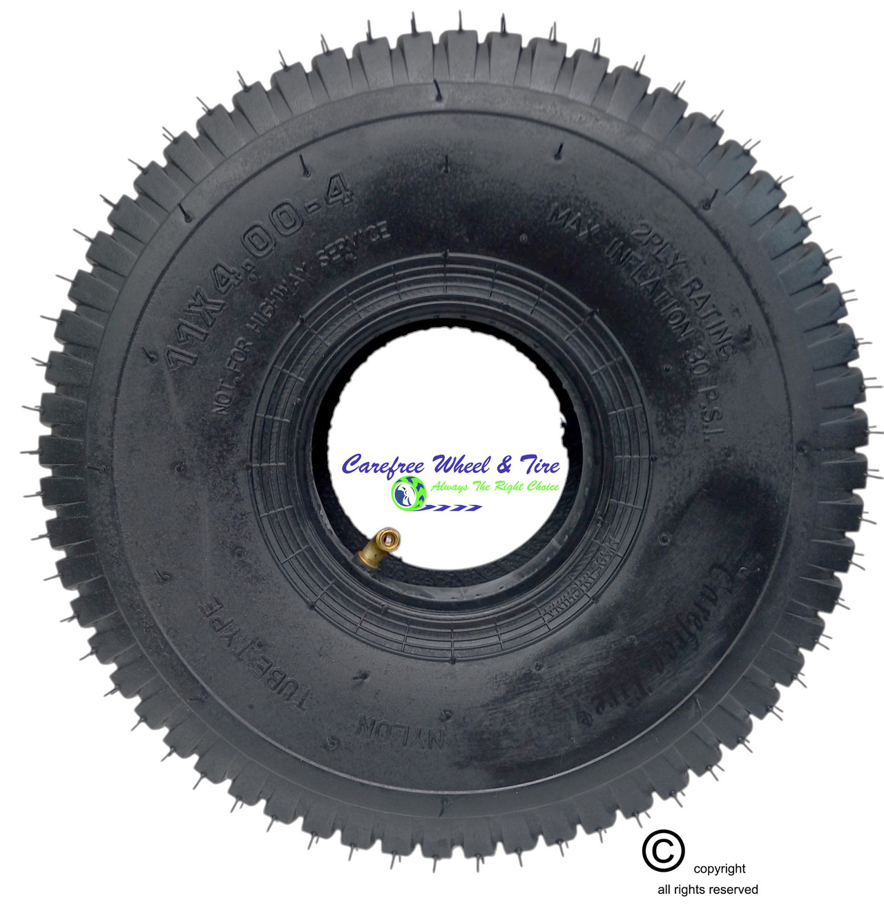11x4.00-4 Pneumatic Rim & Tire Assembly With Hub and Bore Size Options