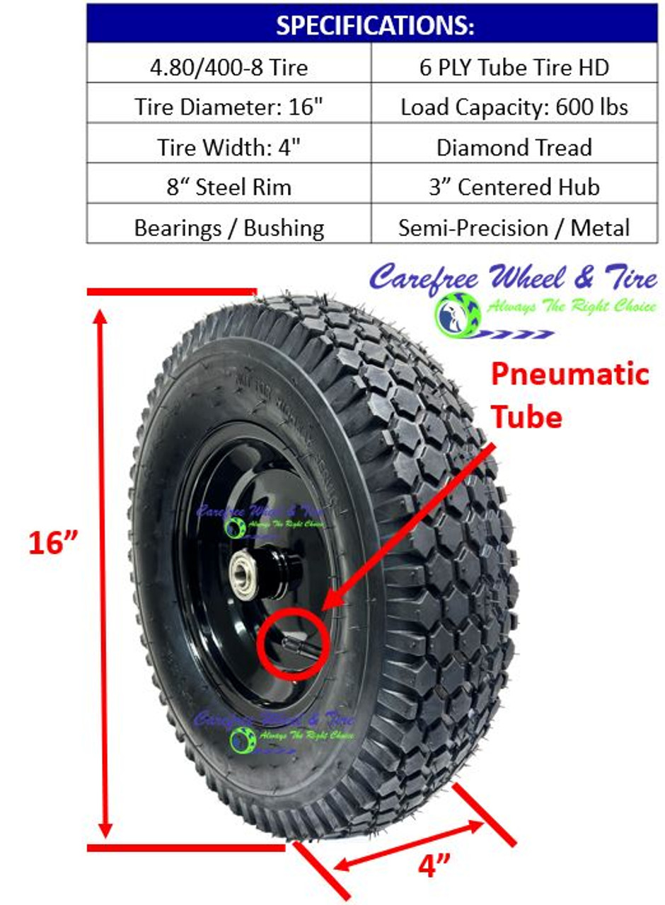 4.80/4.00-8 Pneumatic Wheelbarrow Wheel and Tires with 2 Center Hub and  5/8 Bearings, 4.80 4.00-8 Tire and Wheels for Wheelbarrow and Yard Cart