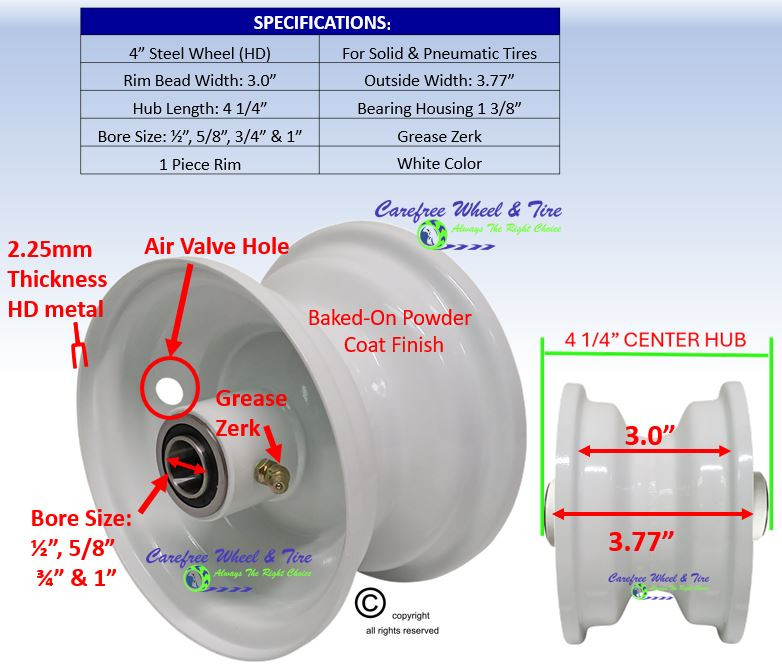8″ Steel Rim Only. Choose Bearings & Hub Length