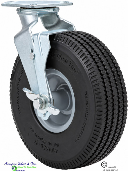 410/350-4 (10" x 3") Carefree Flat-Free Caster Wheel Assembly With Swivel Plate and Brake | Sold Individually