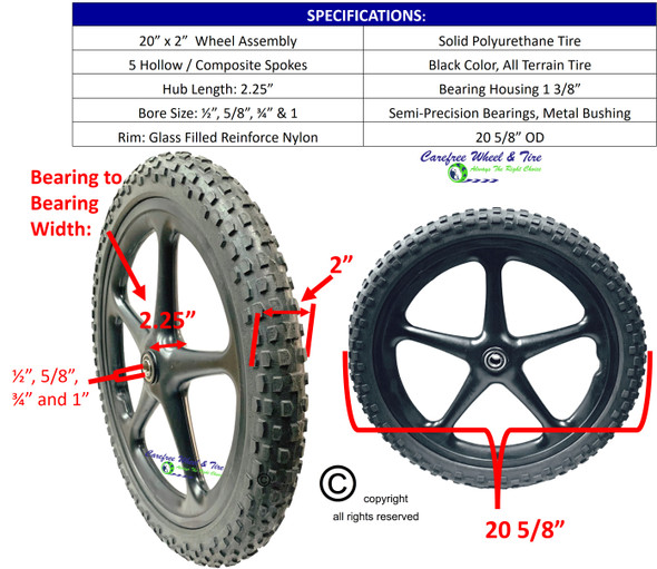 20x2 Utility Cart Wheel SOLID KNOBBY PU Tire