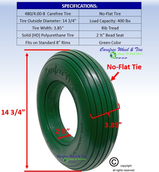4.80/4.00-8 (15"x4") Rib Tread, Green Color Wheelbarrow Tire