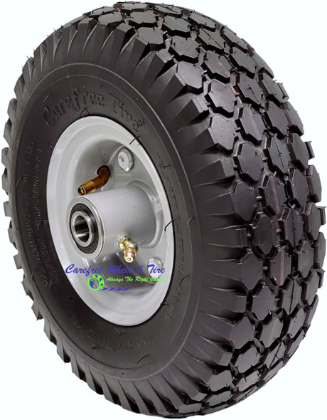 410/350-4 (10" x 3") Pneumatic Diamond Tread Tire & Tube Assembly With Hub and Bore Options