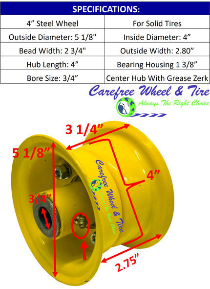 4" x 2.75" 3 Piece Rim, Yellow Color For Solid