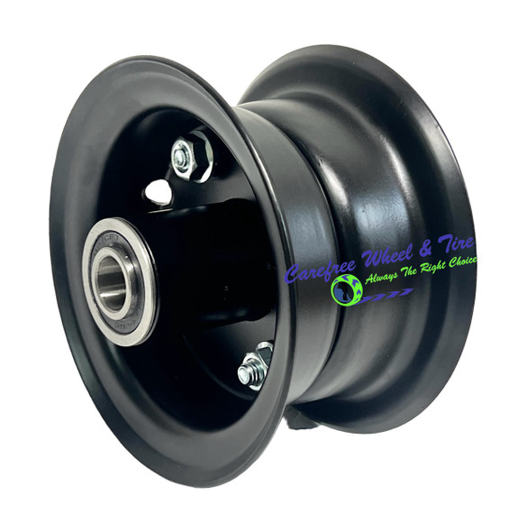 4" x 2.25" 3 Piece Rim, Black Color With Center Hub. Use With Solid or Pneumatic Tires