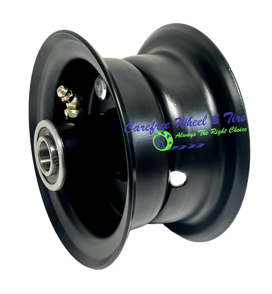 4" x 2.25" 3 Piece Rim, Black Color With Off-Set Hub. Use with Solid or Pneumatic Tires