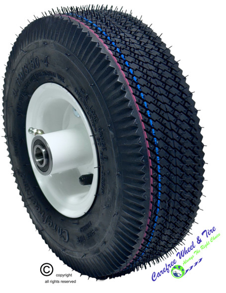 410/350-4 (10" x 3") Pneumatic Tire & Tube Assembly, White Rim & Semi-Precision Bearings