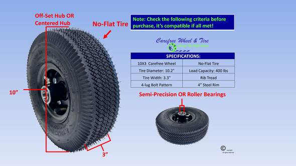 410/350-4 (10" x 3") Pneumatic Tire & Tube Assembly With Black Color Rim