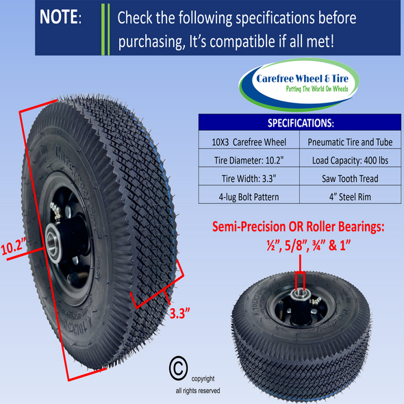 410/350-4 (10" x 3") Pneumatic Tire & Tube Assembly With Black Color Rim