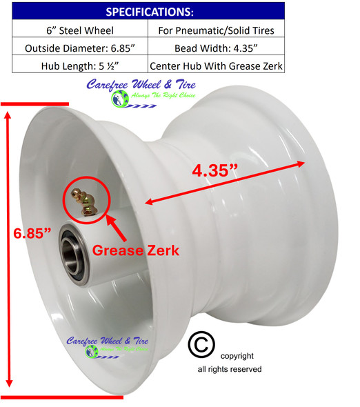 6" x 4.50" White Wheel with 5 1/2 Center Hub. Several Bearings Size s Available