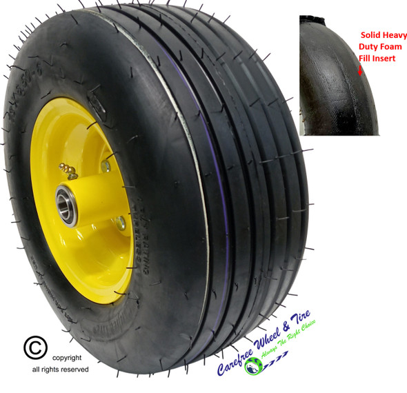 13x6.50-6 Carefree FOAM FILLED Wheel & Tire Assy, Rib Tread, 5 3/4" Center Hub. Yellow Rim