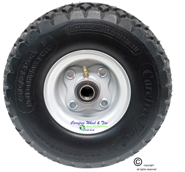 410/350-4 Carefree (No-Flat) Assembly with Diamond Tread Tire and 3 piece, Gray Color Rim