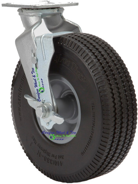 410/350-4 (10"x3") Caster Wheel Assembly With Swivel Plate, Brake and Carefree Tire