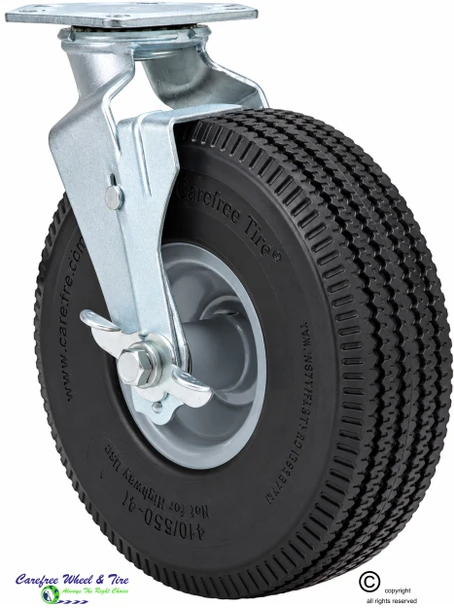 410/350-4 (10" x 3") Carefree Flat-Free Caster Wheel Assembly With Swivel Plate and Brake | Sold Individually