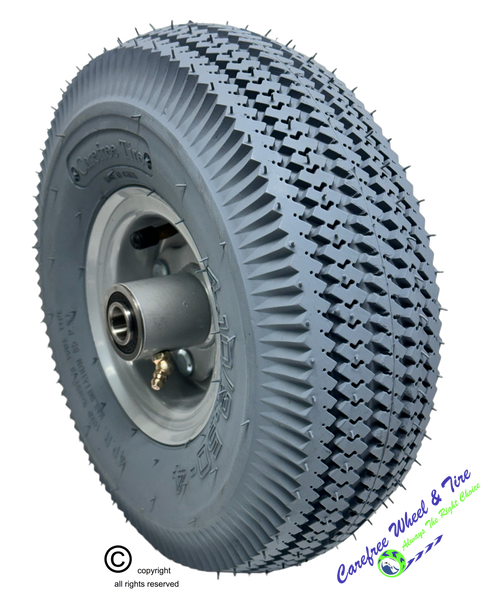 410/350-4 (10" x 3") Pneumatic GREY Tire & Tube Assembly With Hub and Bore Options