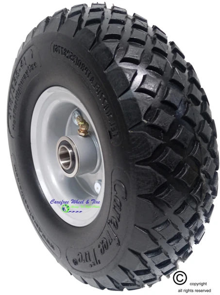 410/350-4 Carefree (No-Flat) Assembly with Diamond Tread Tire and 3 piece, Gray Color Rim