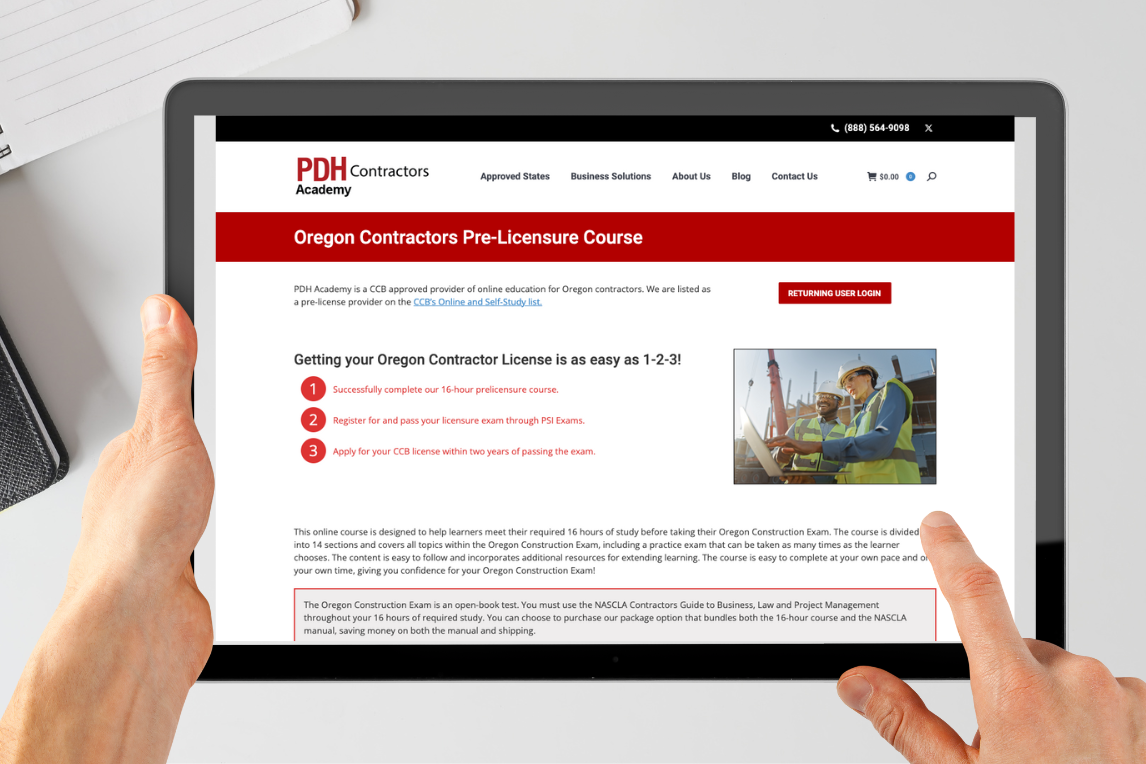 PDH Academy Launches Oregon Contractor Pre-Licensure Course