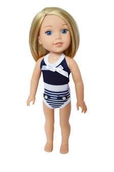 One Piece Navy Blue Swimsuit for Wellie Wisher Dolls-