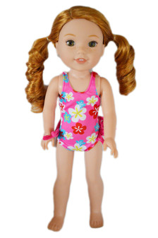 Hawaiin Floral Swimsuit for Wellie Wisher Dolls 14 Inch