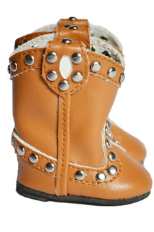 Western Boots for Wellie Wisher Dolls- Brown- Studs- In Stock