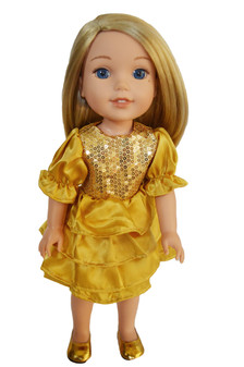 My Brittany's Holiday Gold Dress for Wellie Wisher Dolls