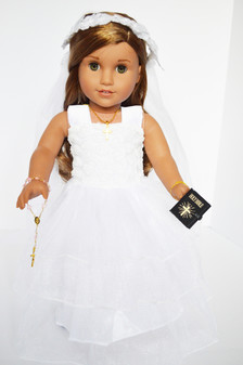 My Brittany's Carnation Top with Finished Frills Communion for American Girl Dolls Complete with Rosary, Bible , Cross Necklace,Shoes