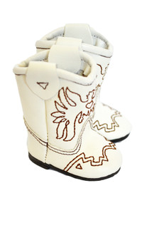 My Brittany's White Western Boots For Wellie Wisher Dolls-Brown Stitching