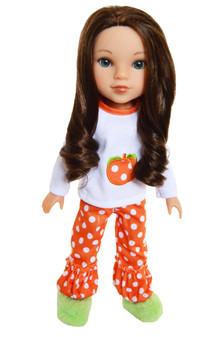 Pumpkin Dot Outfit for Wellie Wisher Dolls