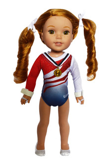 Red , White and Blue Gymnastics Fits Wellie Wisher Dolls, Glitter Girl Dolls and Hearts for Hearts Dolls- Complete with Accessories