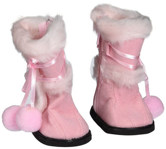 PINK SUEDE  BOOTS WITH FUR TRIM TOP AND POMS