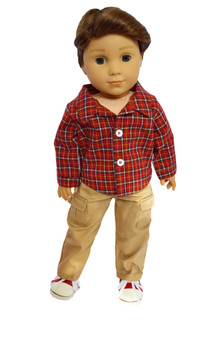 Red Plaid Outfit Fits 18 Inch Boy Dolls