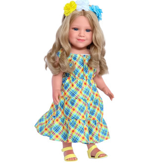 Weslynn Wiley™ Yellow Plaid Dress with Floral Headband