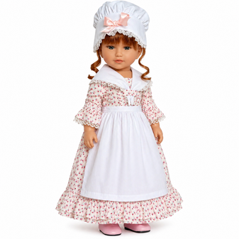 18 Inch Doll Colonial Floral Gown with Apron & Bonnet – Vintage Prairie Dress Outfit | My Brittany’s