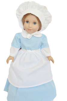 BLUE COLONIAL PILGRIM GOWN FOR AMERICAN GIRL DOLLS-MADE IN THE USA 
